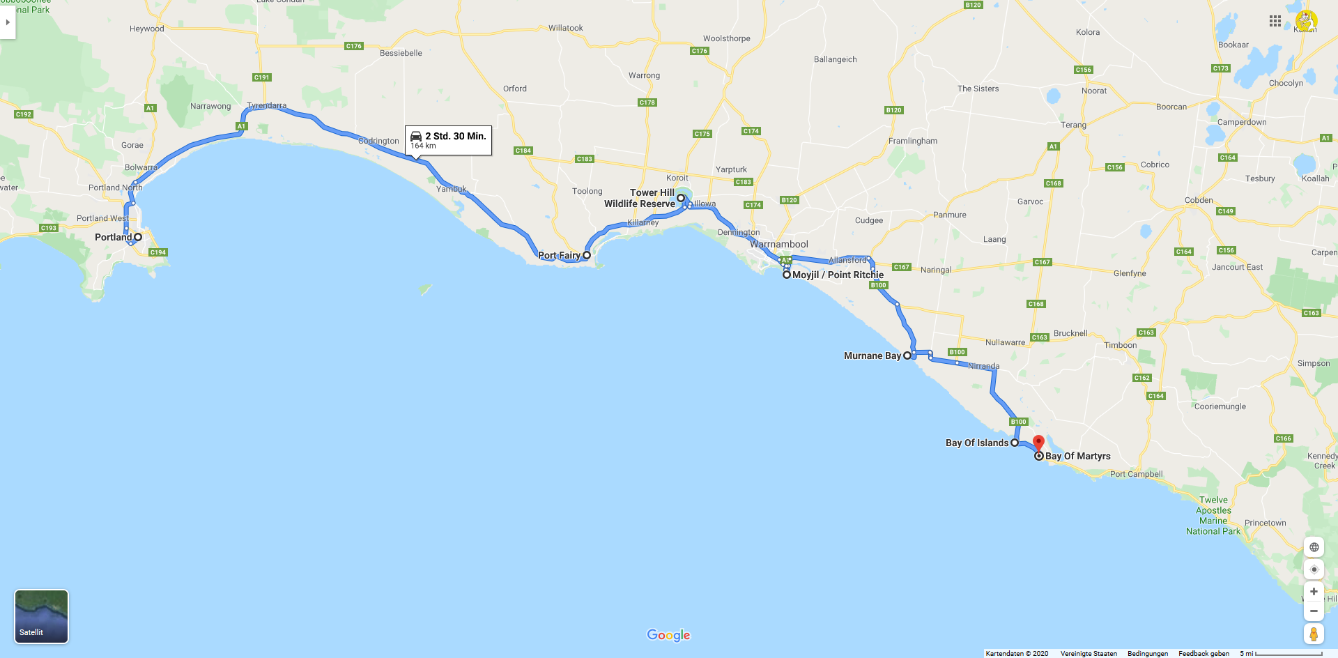 2019 12 17  09 02 Portland bis Peterborough Route